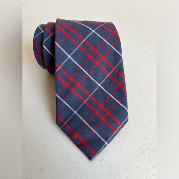 Plaid Tie, Blue, Red, White, J. Crew, 100% Cotton - Picture 2 of 4